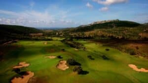 Murtoli golf Links Corse Vue aerienne bunker fairway parcours
