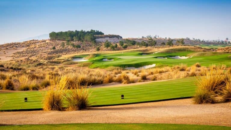 Sân gôn Alhama Signature Golf Course sa mạc Tây Ban Nha green fairway bunker