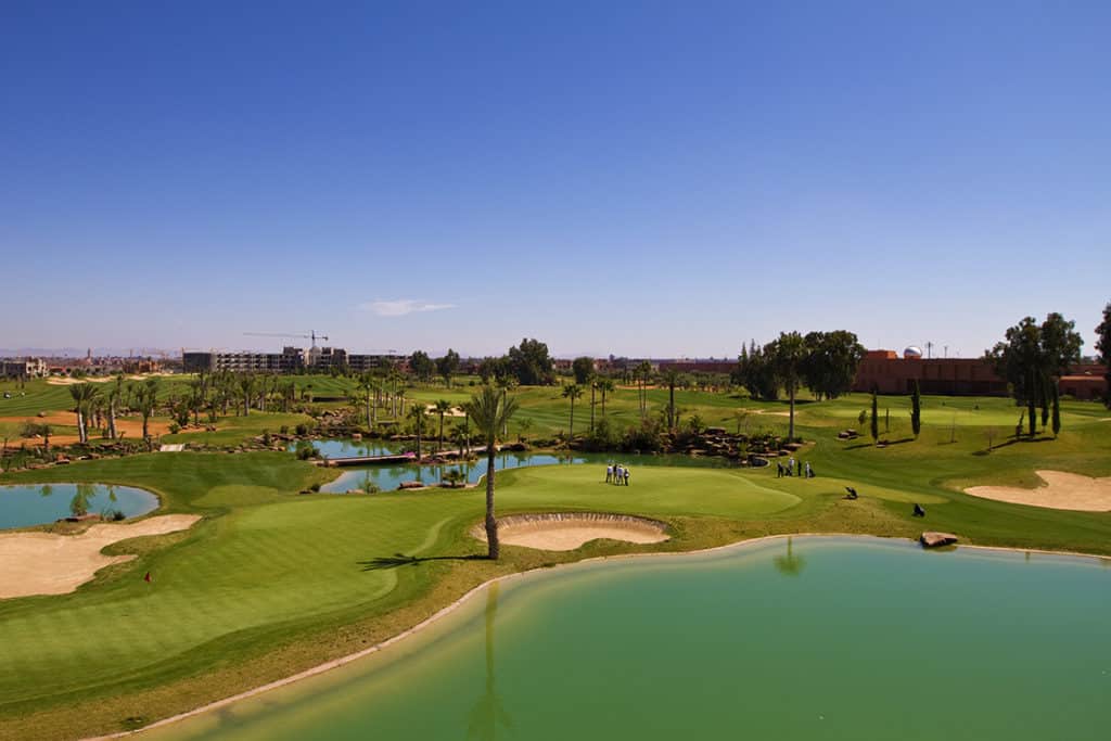 Atlas Golf Marrakech Parcours 9 trous eau bunker green fairway palmiers