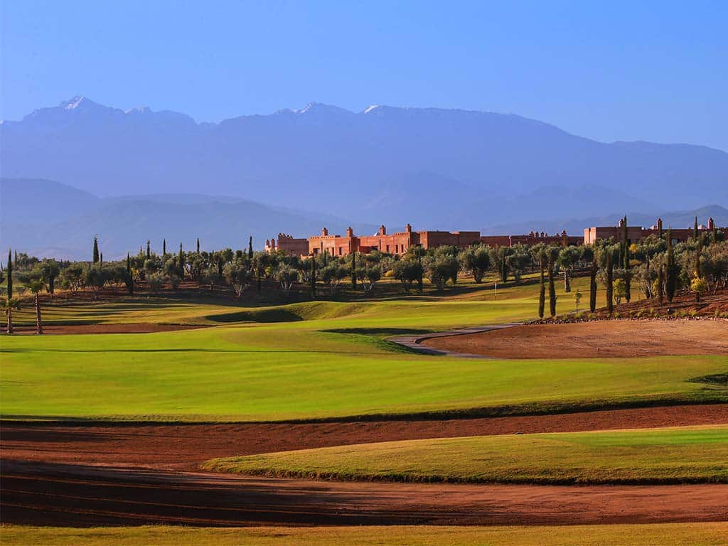 PalmGolf Marrakech Ourika parcours de golf 18 trous vue montagne Atlas Maroc